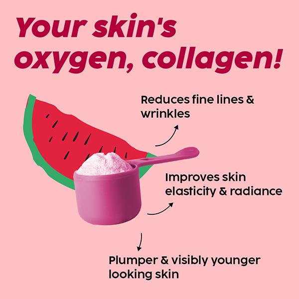 Plix The Plant Fix Collagen Supplement Powder For Women & Men Watermelon Flavour 400 gm - Hair & Skin