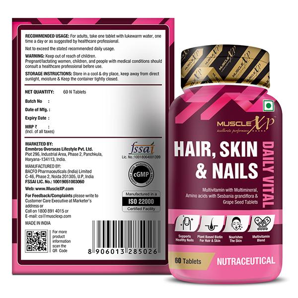 MuscleXP Daily Vital Hair, Skin & Nails Tablet 60's - Hair & Skin