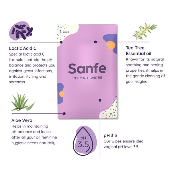 Sanfe 3 IN 1 Intimate Wipes - Cucumber & White Lily (Pack of 40) - Intimate Care
