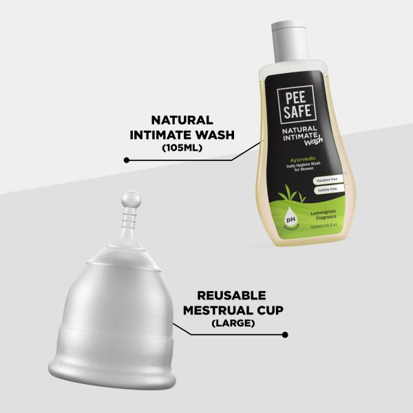 Pee Safe Natural Intimate Wash Liquid 105 ml + Menstrual Cup (L) - Menstrual Cups