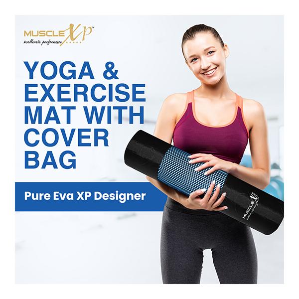 MuscleXP Yoga Mat with Cover Bag - Blue 1's - Workout Essentials