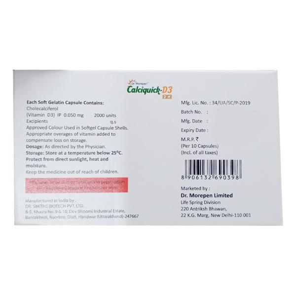 CALCIQUICK D3 2k Capsule 10's - Supplements-Vit