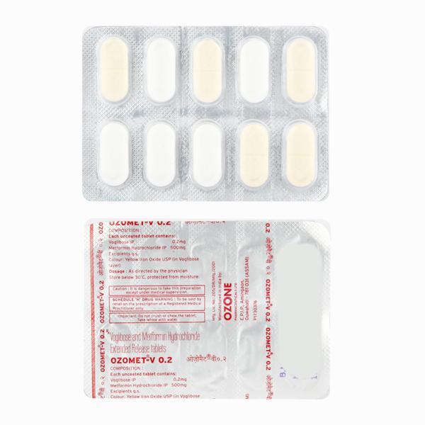 Ozomet V 0.2/500mg Tablet 10'S - Diabetes-Ant