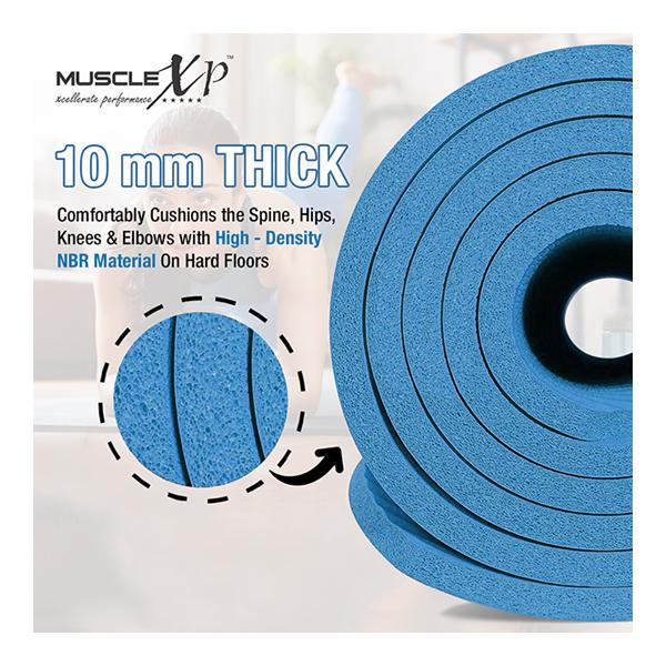 MuscleXP (10 mm) Thick NBR Material Yoga Mat - (Blue) 1's - Workout Essentials