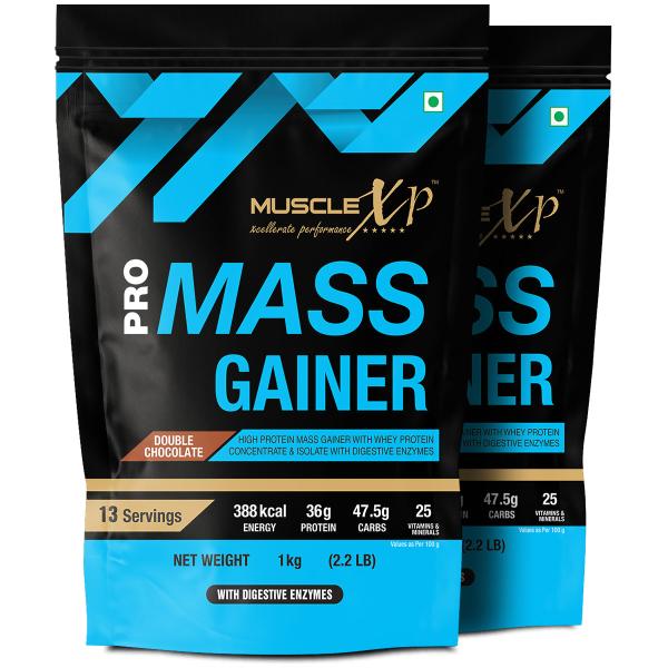 Netmeds | MuscleXP Pro Mass Gainer - Double Chocolate (Pack of 2 x 1 kg)