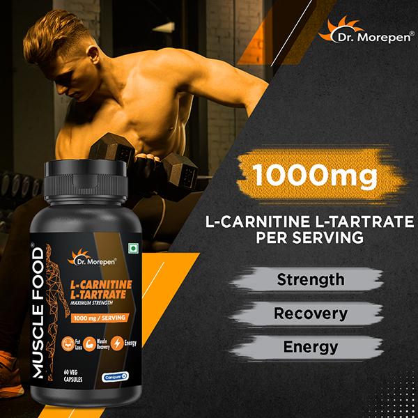 Dr. Morepen Muscle Food L Carnitine L Tartrate 1000 mg Veg Capsule 60's - Workout Essentials