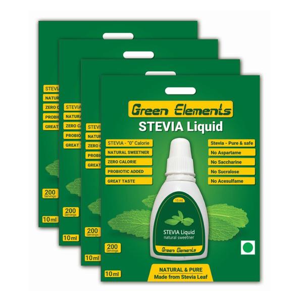 Green Elements Stevia Sugarfree Liquid (Pack of 4 x 10 ml) - Sugar Substitutes (Fitness)