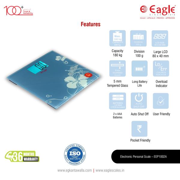 Eagle Digital Weighing Scale Slim Design (EEP-1002A) - Blue - Health Monitors And Equipment