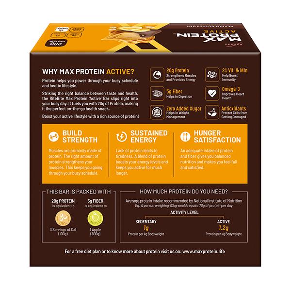 RiteBite Max Protein Active Peanut Butter Bar (Pack of 6 x 70 gm) - Nutritional Bars