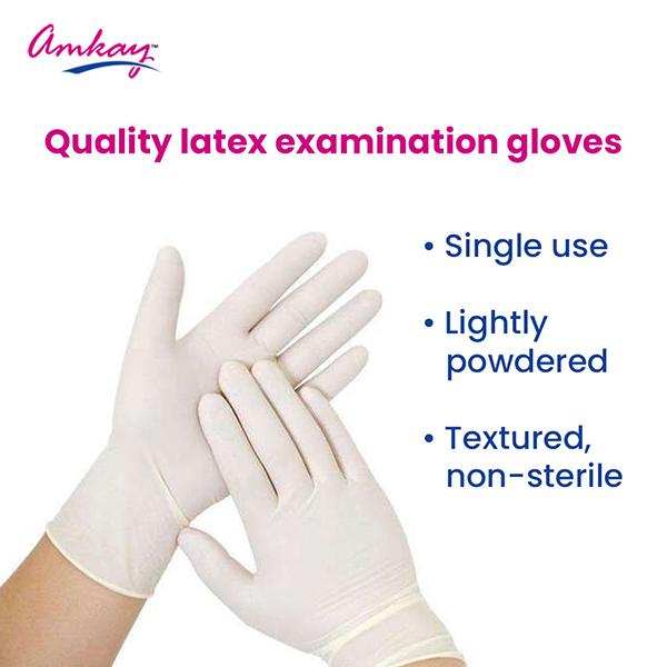 Amkay Latex Examination Gloves (M) 100's - Gloves - S