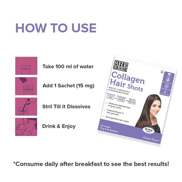 She Need Collagen Hair Shots - Orange Flavour (Pack of 30 x 10 gm) 1's - Hair & Skin