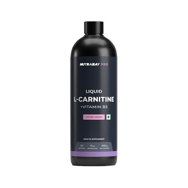 Netmeds | Nutrabay Pro L Carnitine +Vitamin B5 Liquid - Lychee Crush 450 ml