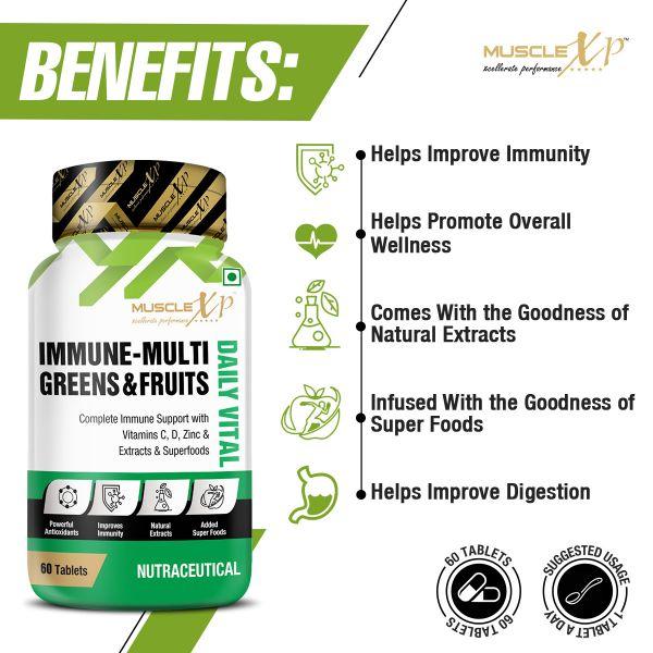 MuscleXP Immune Multi Greens & Fruits Daily Vital Tablet 60's - Multi-Vitamins