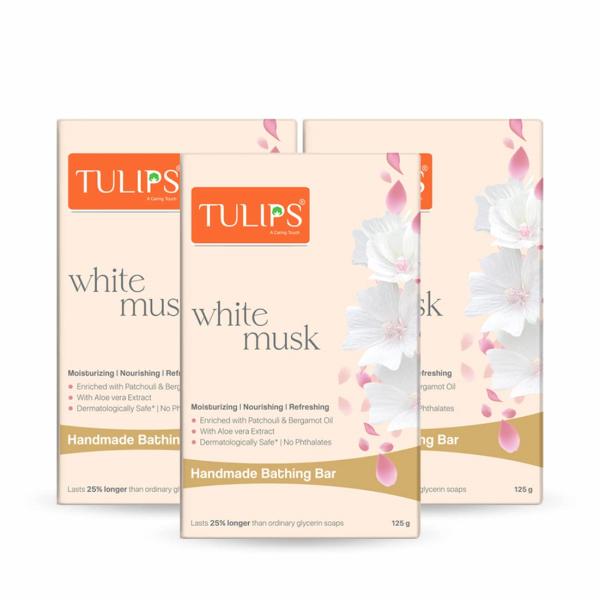 Tulips Handmade Bathing Bar - White Musk 125 gm - Soaps
