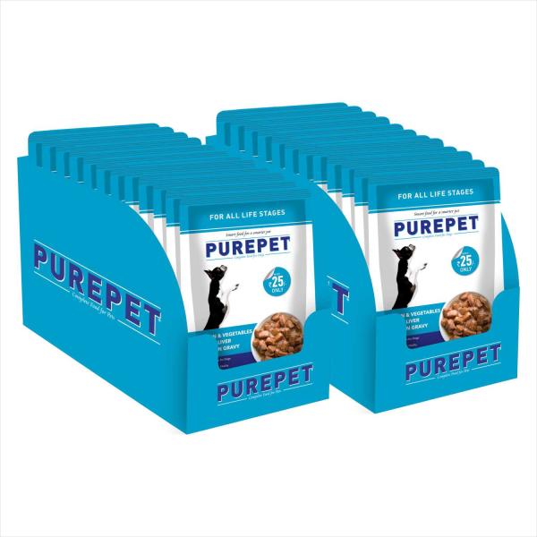 Netmeds | Purepet Wet Dog Food, Chicken and Vegetable Chunks in Gravy, 24 Pouches (24 x 70g) 1600 gm