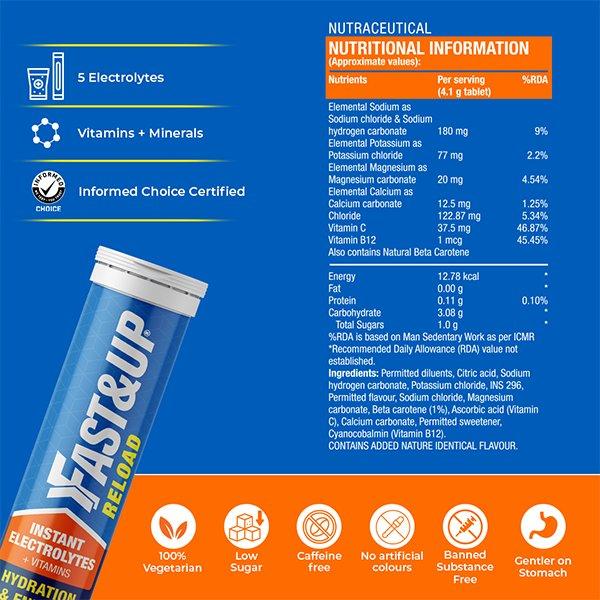 Fast&Up Reload Hydration and Energy Effervescent Tablet - Mango Flavour 20's - Workout Essentials
