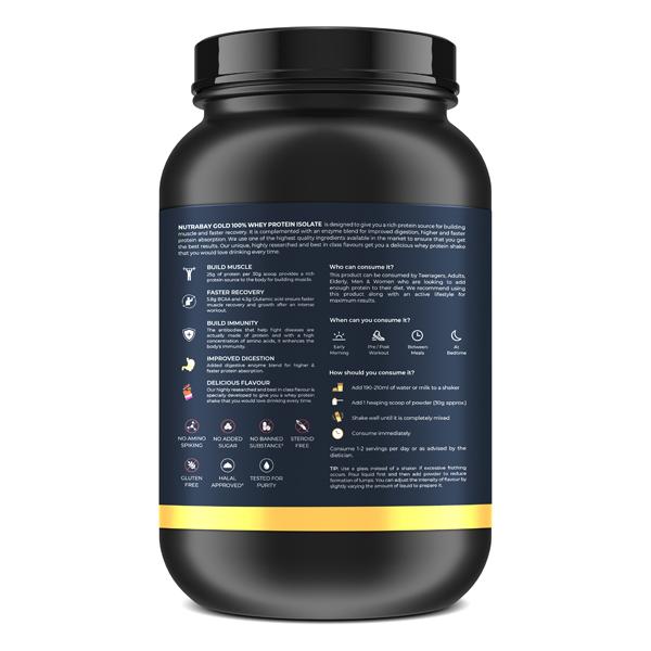Nutrabay Gold Isolate Whey Protein Powder - Rich Chocolate Cream Flavour 1 kg - Whey Proteins