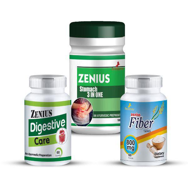 Netmeds | Zenius Digestive Care Capsule 60's + Stomach 3 in One Powder 100 gm + Fiber 800 mg Tablet 60's 1's