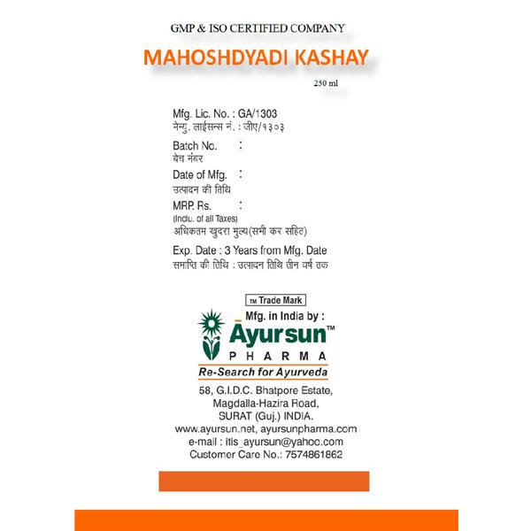 Ayursun Mahoshdyadi Kashay 250 ml - Speciality Medicines