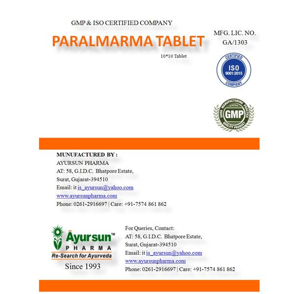 Ayursun Paralmarma Tablet (Pack of 10 x 10's) - Speciality Medicines
