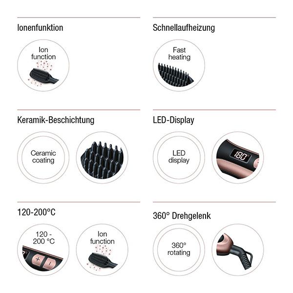 Beurer Beauty Style Pro Hair Straightening Brush (HS60) - Black - Straighteners