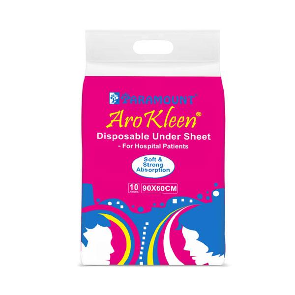 AroKleen Disposable Under Sheet (L) (90 x 60 cm) - For Hospital Patients 10's - Drapes,Caps & Gowns