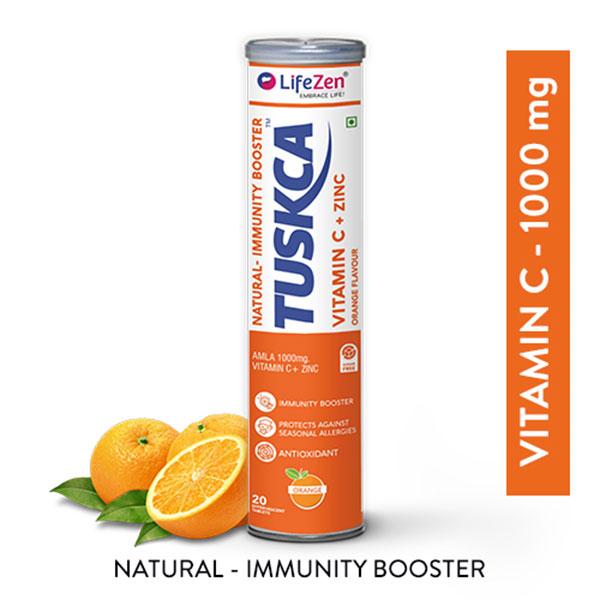 Netmeds | LifeZen Tuskca Natural Immunity Booster Vitamin C 1000 mg Tablet - Orange 20's