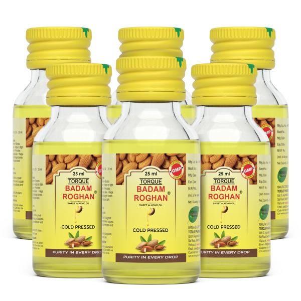 Torque Badam Roghan Cold Pressed Sweet Almond Oil (Pack of 6 X 25 ml) 1's - Personal Care (Ayush)