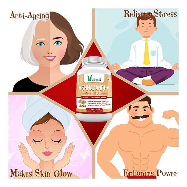 Vubasil Ashwagandha 800 mg Capsule (Pack of 3 x 60's) - Ashwagandha