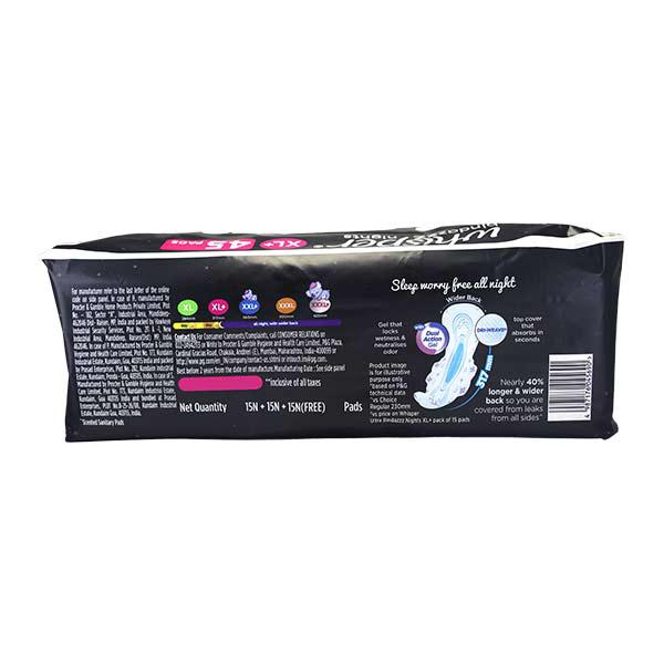 Whisper Bindazz Nights Sanitary Pads (XL+) 15's (Buy 2 Get 1 Free) - Sanitary Napkins