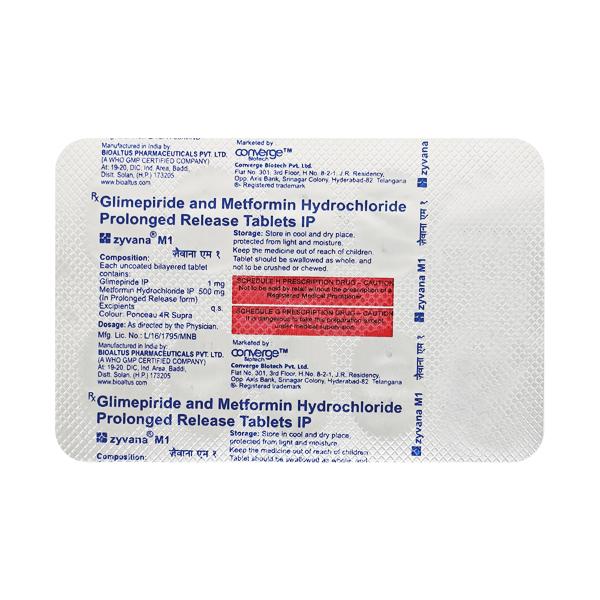 Zyvana M 1mg Tablet 10'S - Diabetes-Ant