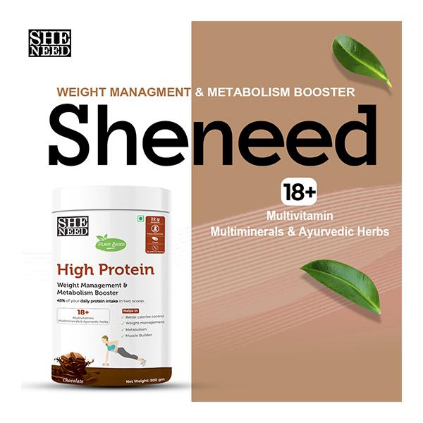 She Need Plant Based High Protein Powder - Chocolate Flavour 500 gm - Whey Proteins