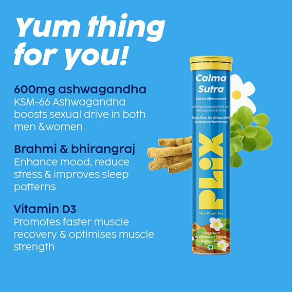 Plix The Plant Fix Ashwagandha Ksm-66 Gold Standard With Bhringraj & Brahmi 15 Effervescent Tablets 4's - Sexual Care