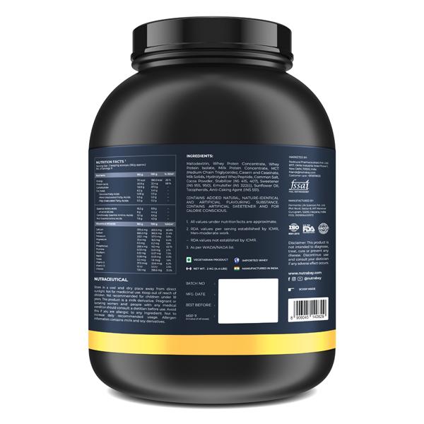Nutrabay Gold Mega Mass Gainer Powder - Vanilla Ice Cream Flavour 2 kg - Weight Gain