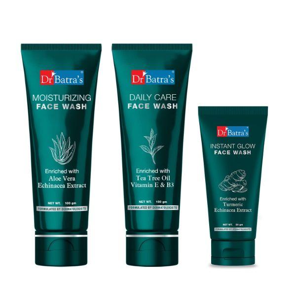 Dr Batra's Moisturizing Face Wash 100 gm + Instant Glow Face Wash 50 gm + Daily Care Face Wash 100 gm - Face Washes