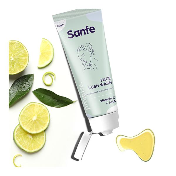 Sanfe Promise Face Lush Wash - Vitamin C + AHA 60 gm - Face Washes