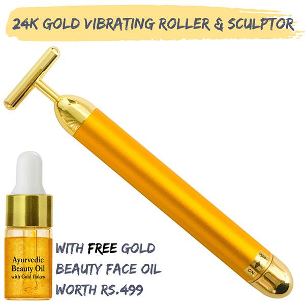 Netmeds | Natural Vibes 24k Gold Vibrating Roller & Sculptor with Free Gold Beauty Face Oil