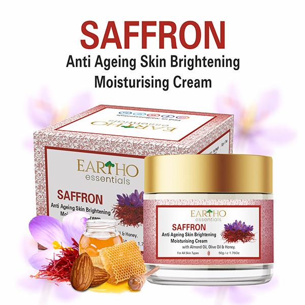 Netmeds | Eartho Essentials Anti Ageing Skin Brightening Moisturising Cream - Saffron 50 gm