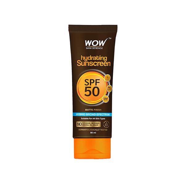 WOW Skin Science Hydrating Sunscreen SPF 50 PA+++ Matte Finish for All Skin Types 80 ml - Face Sunscreen