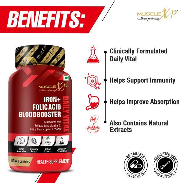 MuscleXP Iron + Folic Acid Blood Booster Daily Vital Veg Capsule 60's - Amino Acids