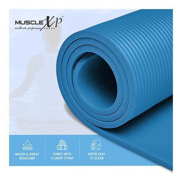 MuscleXP (10 mm) Thick NBR Material Yoga Mat - (Blue) 1's - Workout Essentials