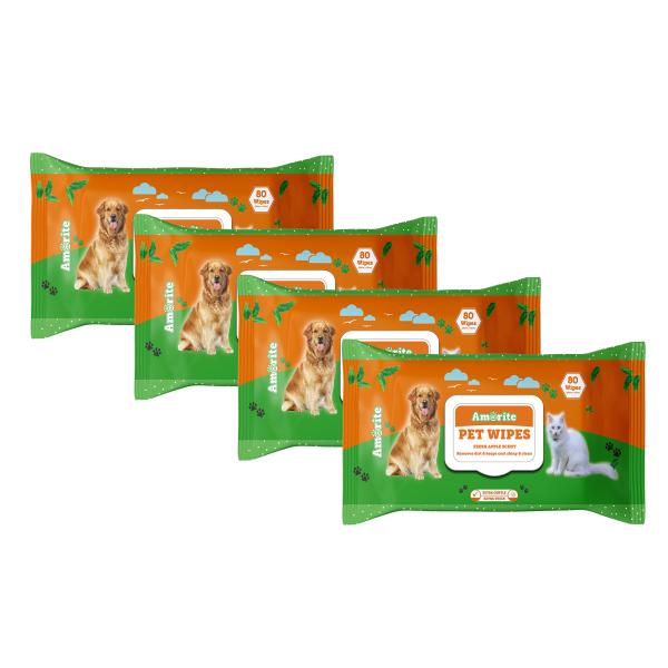 Netmeds | Amorite Pet Wipes For Dogs & Cats (Pack Of 4 X 80S) 1's