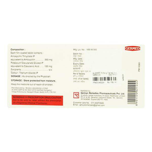 AUGMED 375mg Tablet 6's - Bacterial Infections-Pen