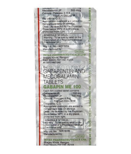 Gabapin ME 100mg Tablet 10'S - Neuropathic Pain-Dru