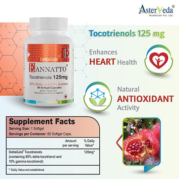 Asterveda Delta Gold Eannatto 125 mg Tocotrienols Softgel Capsule 60's - Multi-Vitamins