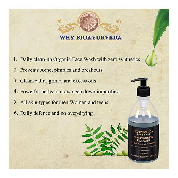 Bioayurveda Basics Acne Protective Face Wash 500 gm - Face Wash & Cleansers