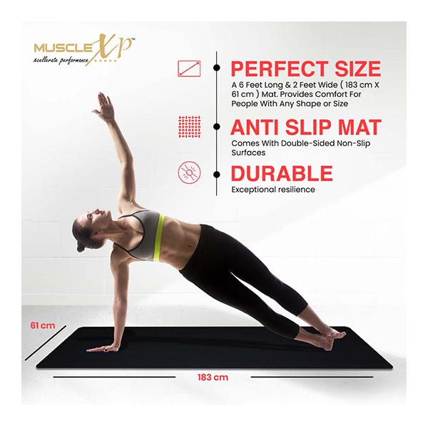 MuscleXP EVA Yoga Mat with Carrying Strap - Black 1's - Workout Essentials