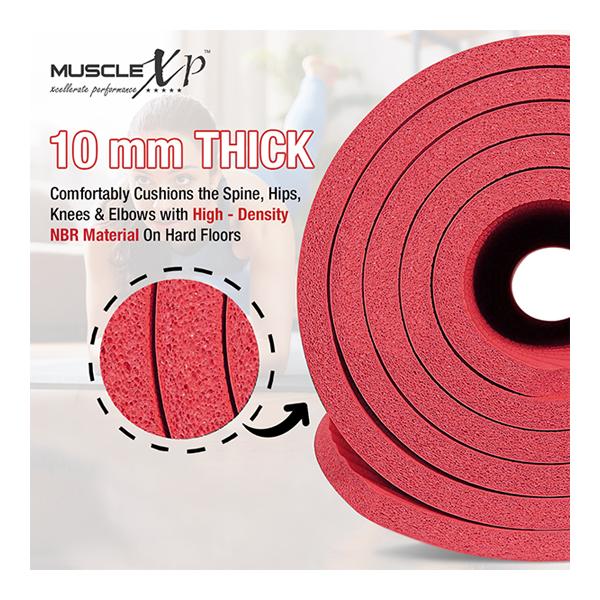 MuscleXP (10 mm) Thick NBR Material Yoga Mat - (Red) 1's - Workout Essentials
