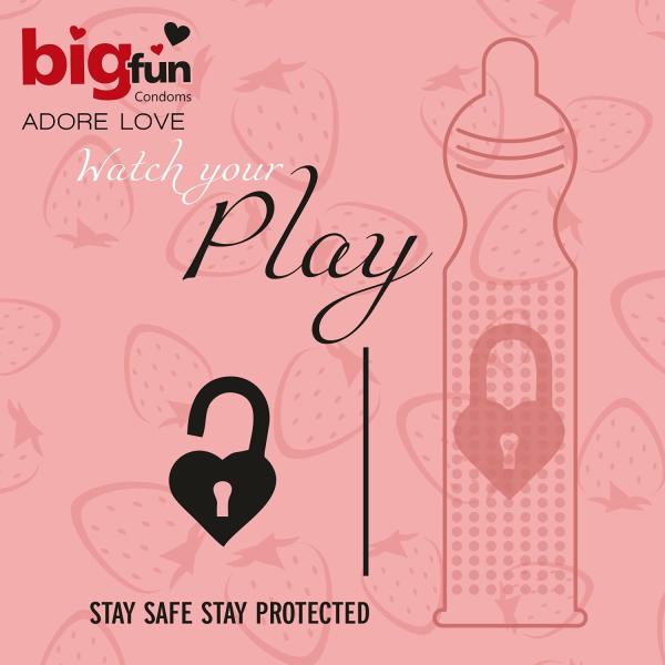 Bigfun Condoms - Juicy Strawberry 3's - Plain/Flavoured Condoms