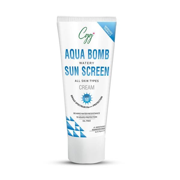 Netmeds | CGG Cosmetics Aqua Bomb Watery Sunscreen Cream SPF 50 Broad Spectrum PA+++ Protection 50 gm